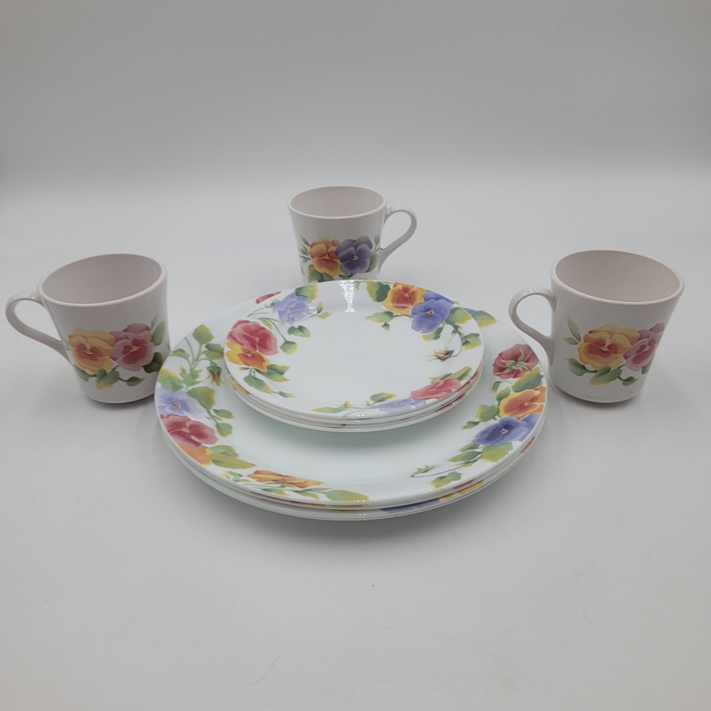 11pc Vintage Corning Corelle Summer Blush Floral Pansy Dinnerware Set USA